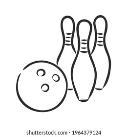 Bowling skittles and ball sketch vector illustration