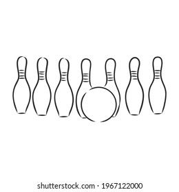 Bowling skittles and ball sketch vector illustration
