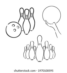Bowling skittles and ball sketch vector illustration