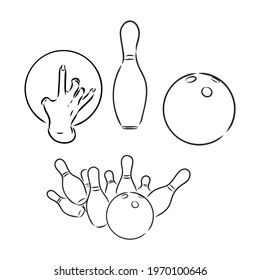 Bowling skittles and ball sketch vector illustration