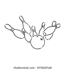 Bowling skittles and ball sketch vector illustration