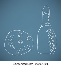 Bowling skittles and ball sketch vector illustration
