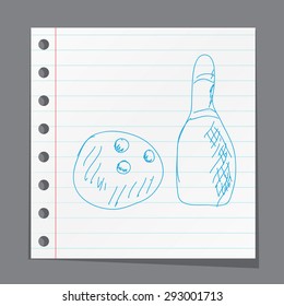 Bowling skittles and ball sketch vector illustration