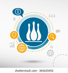 Bowling skittles icon and creative design elements. Flat design concept      