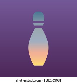Bowling skittles icon. Vector. Evening gradient icon at violet background.