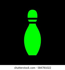 Bowling skittles icon. Vector. Green icon on black background. Isolated.