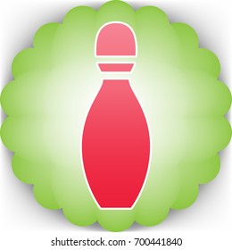Bowling skittles icon. Vector. Pinkish icon with white contour on green background which similar to flower.