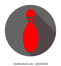 Bowling skittles icon. Vector. Red icon with reddish shadow on dark gray circle at white background. Isolated.