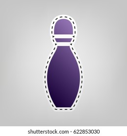 Bowling skittles icon. Vector. Violet icon with outline for cutting out at gray background.
