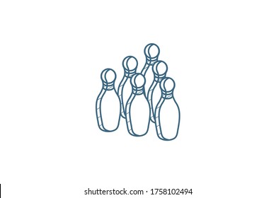 Bowling Skittles Isometric icon. 3d vector illustration. Isolated line art technical drawing. Editable stroke