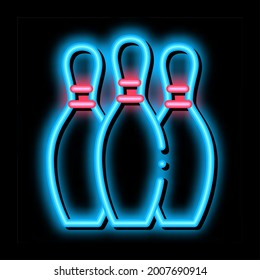 Bowling Skittles neon light sign vector. Glowing bright icon Bowling Skittles isometric sign. transparent symbol illustration