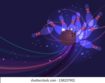 Bowling skittles scattering from impact of a ball. Eps10.