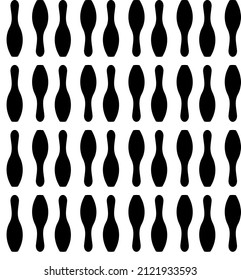 Bowling skittles. Silhouette. Geometric seamless black pattern on a white isolated background. Vector illustration