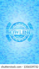 Bowling sky blue emblem with triangle mosaic background