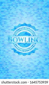 Bowling sky blue emblem with triangle mosaic background