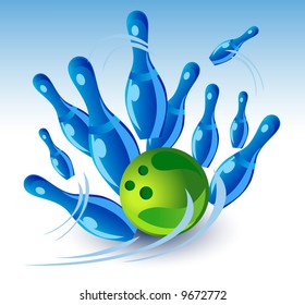 Bowling, sphere breaks size and they fly to different parties