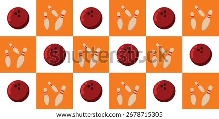 Bowling sport background pattern, landscape format and modern style, editable vector.