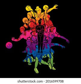 Bowling Sport Bowler Female Players Action Cartoon Graphic Vector