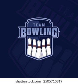 bowling sport emblem logo vector illustration template icon graphic design. pins sign or symbol for club or team for tournament league with shield badge concept