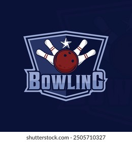 bowling sport emblem logo vector illustration template icon graphic design. pins and ball sign or symbol for club or team for tournament league with modern badge concept