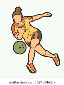 Bowling Sport Female Player Action  Cartoon Graphic Vector