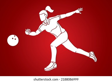 Bowling Sport Female Player Action Cartoon Graphic Vector