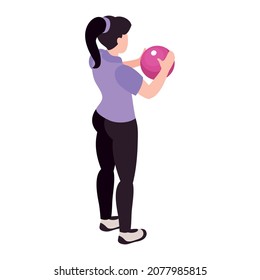 Bowling sport game entertainment isometric composition with human character of player throwing ball vector illustration