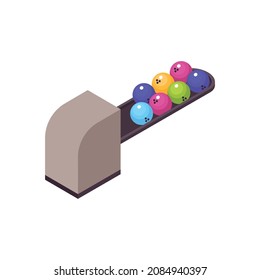 Bowling sport game entertainment isometric composition with line of balls with hole appliance vector illustration