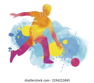 Bowling Sport Graphic With Watercolor Background.