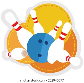 Bowling sport, logo, sign, symbol emblem with ball and pins