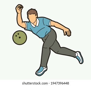Bowling Sport Male Player Action Cartoon Graphic Vector