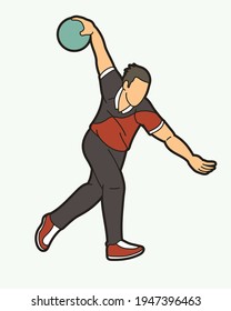 Bowling Sport Male Player Action Cartoon Graphic Vector
