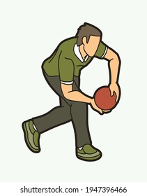 Bowling Sport Male Player Action Cartoon Graphic Vector