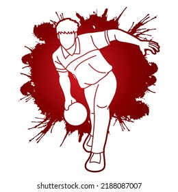 Bowling Sport Male Player Action Cartoon Graphic Vector