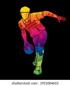 Bowling Sport Male Player Pose Cartoon Graphic Vector