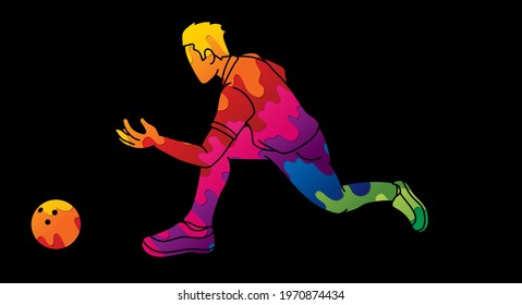 Bowling Sport Male Player Pose Cartoon Graphic Vector