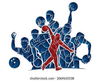 Bowling Sport Players Bowler Action Cartoon Graphic Vector