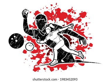 Bowling Sport Players Bowler Male and Female Action Cartoon Graphic Vector