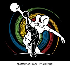 Bowling Sport Players Bowler Male and Female Action Cartoon Graphic Vector