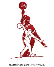 Bowling Sport Players Bowler Male and Female Action Cartoon Graphic Vector