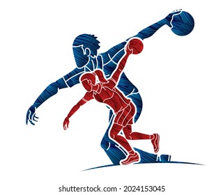 Bowling Sport Players Bowler Male and Female Action Cartoon Graphic Vector