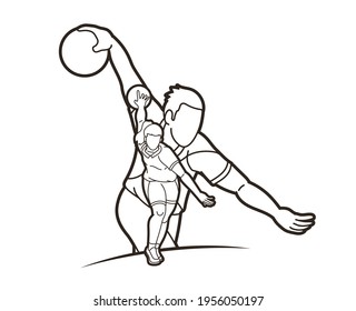 Bowling Sport Players Men and Women Pose Cartoon Graphic Vector