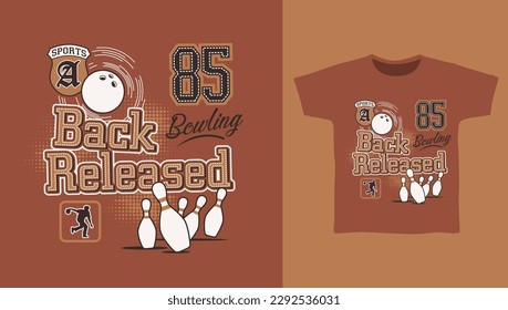 bowling sport with typography background, t-shirt design vector illustration