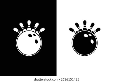 Bowling Sports Badge Logo Vector Illustration Icon With Black and White Background - Bowling logo.