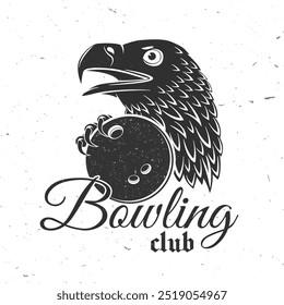 Bowling sports club logo, badge design. Vintage design with eagle and bowling ball silhouette. Vector.