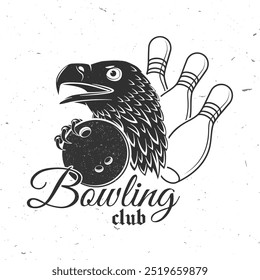 Bowling sports club logo, badge design. Vintage design with eagle and bowling ball silhouette. Vector.