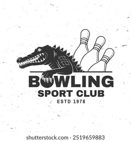 Bowling sports club logo, badge design. Vintage design with crocodile and bowling ball silhouette. Vector.