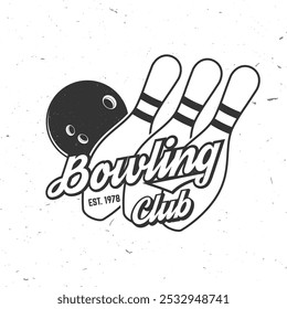 Bowling sports club logo, badge design. Vintage design with bowling pins and ball silhouette. Vector.