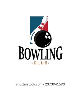 Bowling Sports Club Logo, Bowling Ball And Pin Design Vector Tournament Templet Illustration