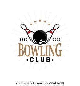 Bowling Sports Club Logo, Bowling Ball And Pin Design Vector Tournament Templet Illustration